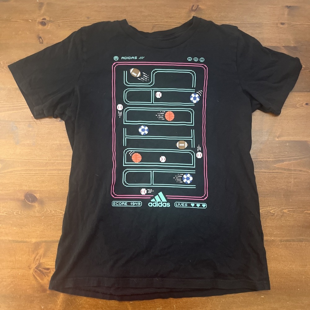 adidas Youth Size‎ L 14/16 Neon Sports Retro Video Game Shirt